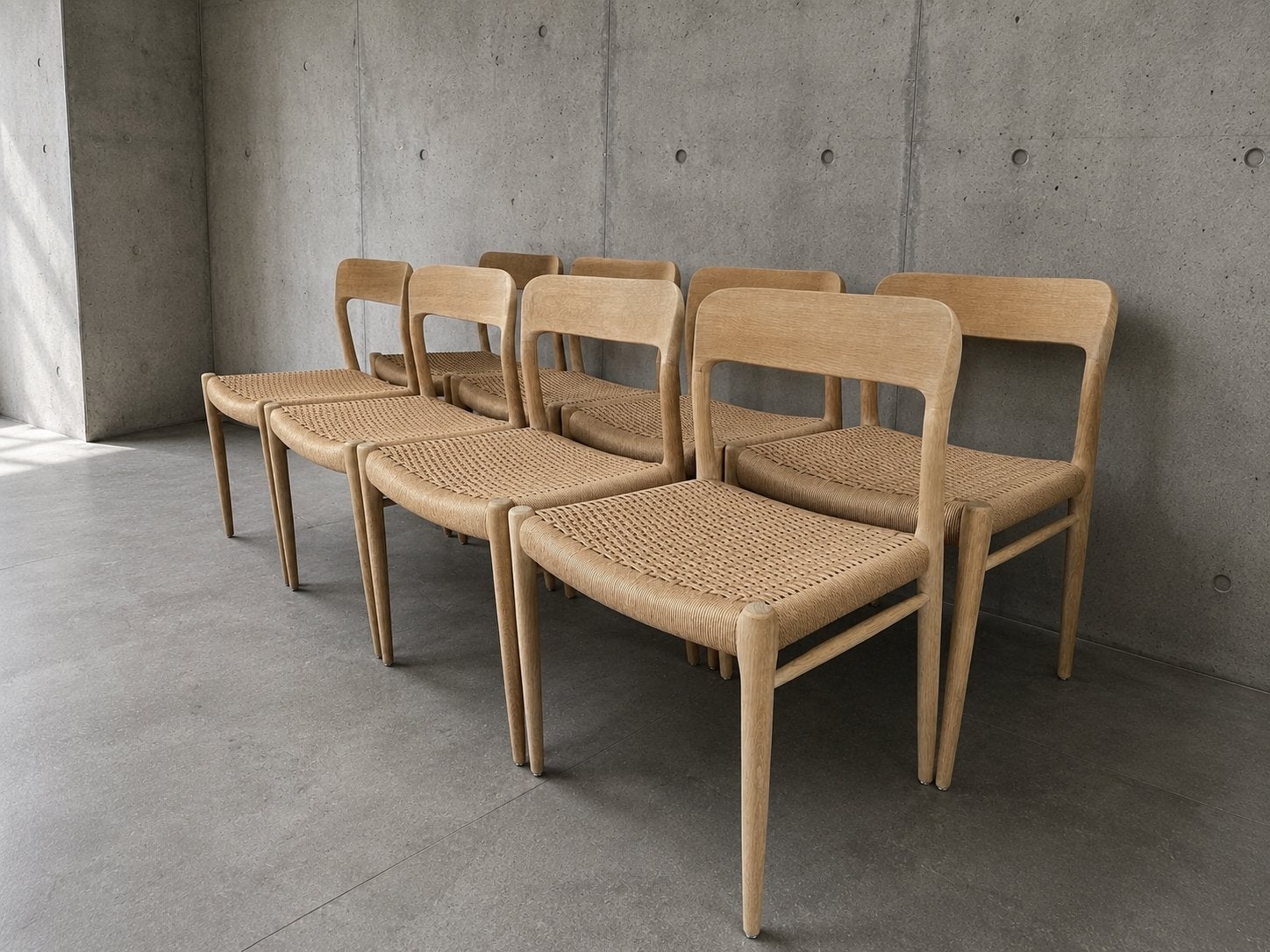 Gezeepte eiken Moller stoelen gerestaureerd Deens design, Huis en Inrichting, Stoelen, Ophalen, Overige kleuren, Deens Danish design restored vintage midcentury modern