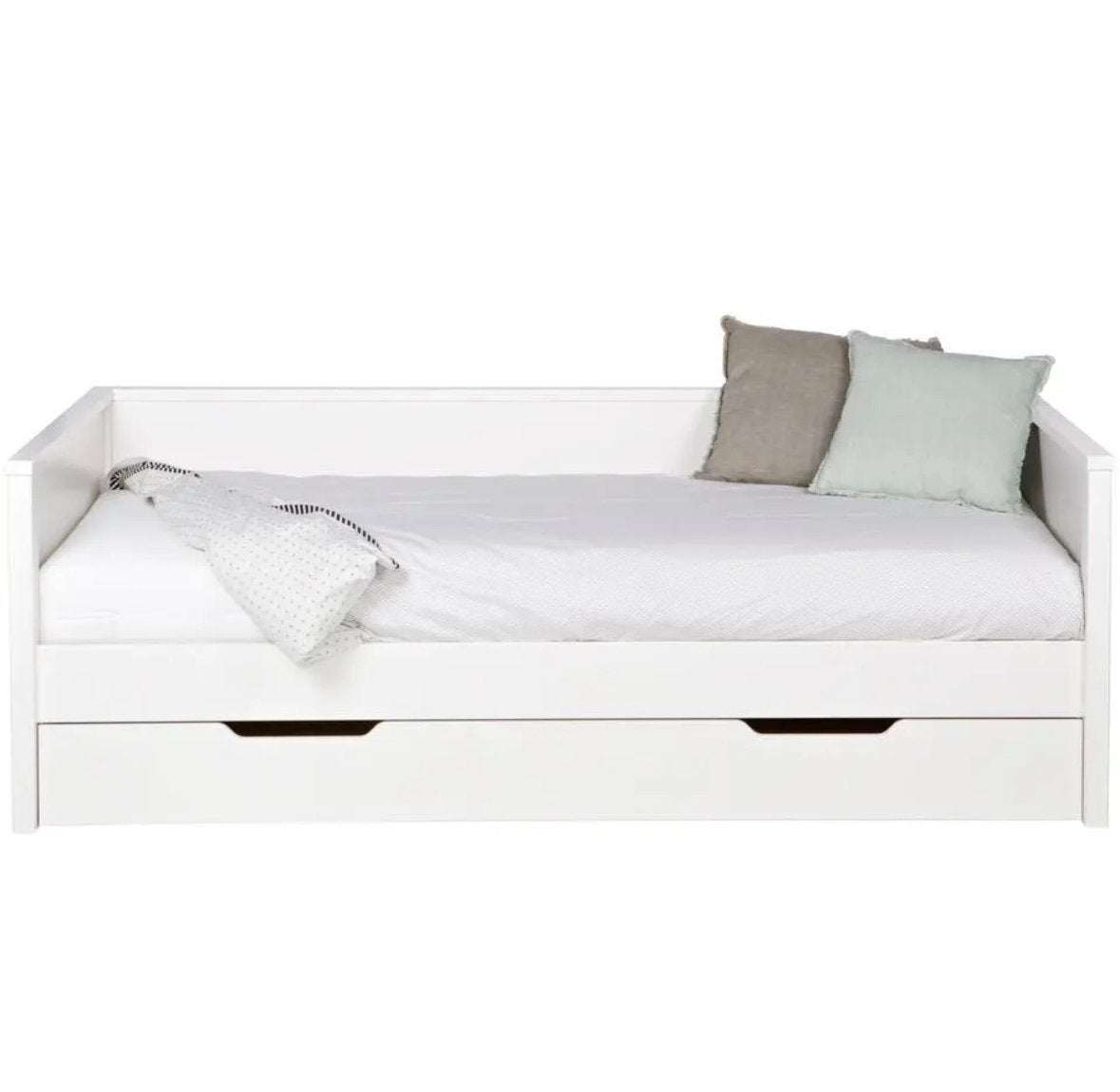 Woood Nikki bed/slaapbank set v. 3, white met lade en matras, Ophalen, Gebruikt, 90 cm, Eenpersoons