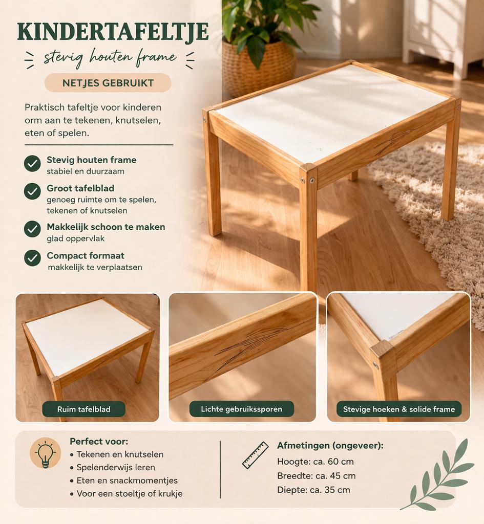 Kinder tafeltje - stevig houten frame, netjes gebruikt, Ophalen, Gebruikt, Tafel(s)