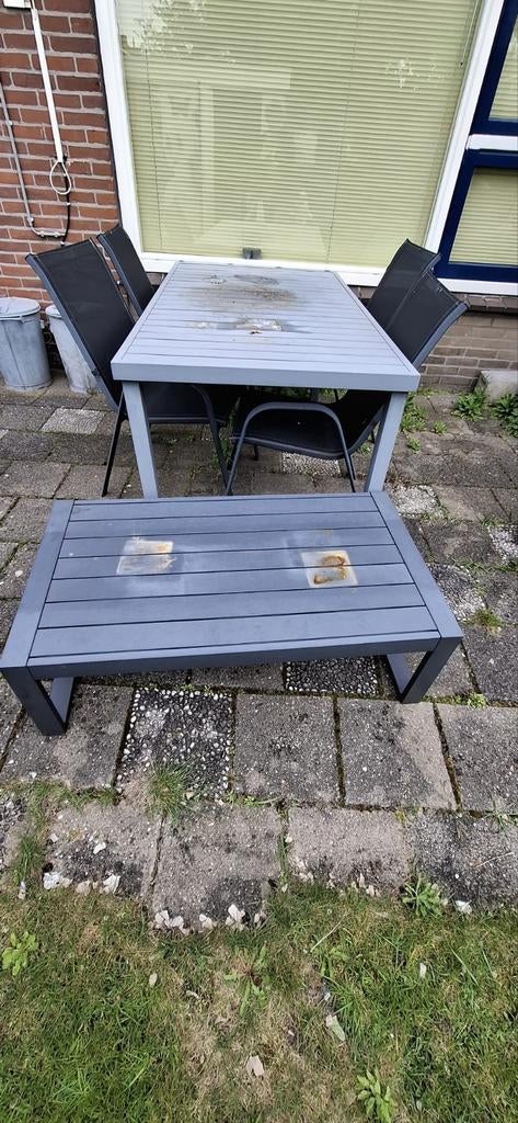 Tuintafel met 4 stoelen en bijzettafel, Ophalen, Gebruikt, Bijzettafel