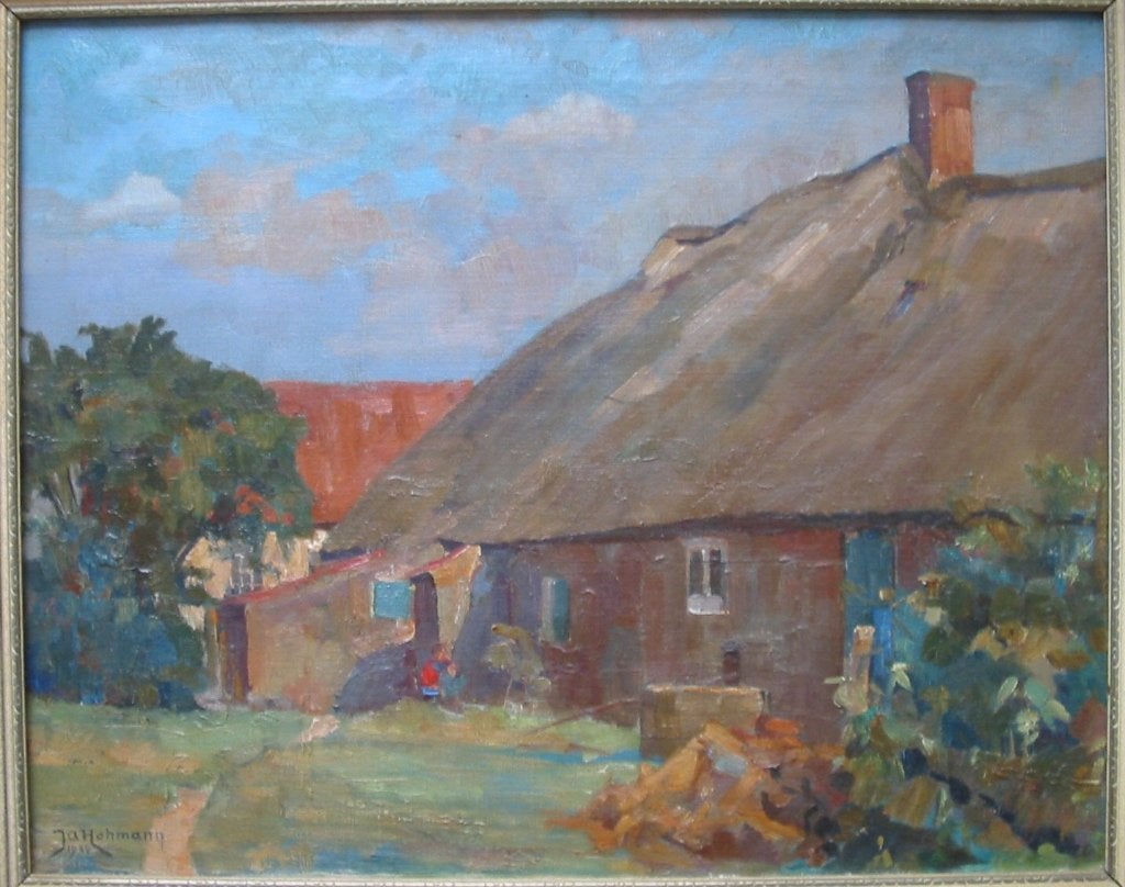 Olieverf, boederij Wilhelminalaan door Jan Hohmann, Antiek en Kunst, Kunst | Schilderijen | Klassiek, Ophalen, Nederlandse school