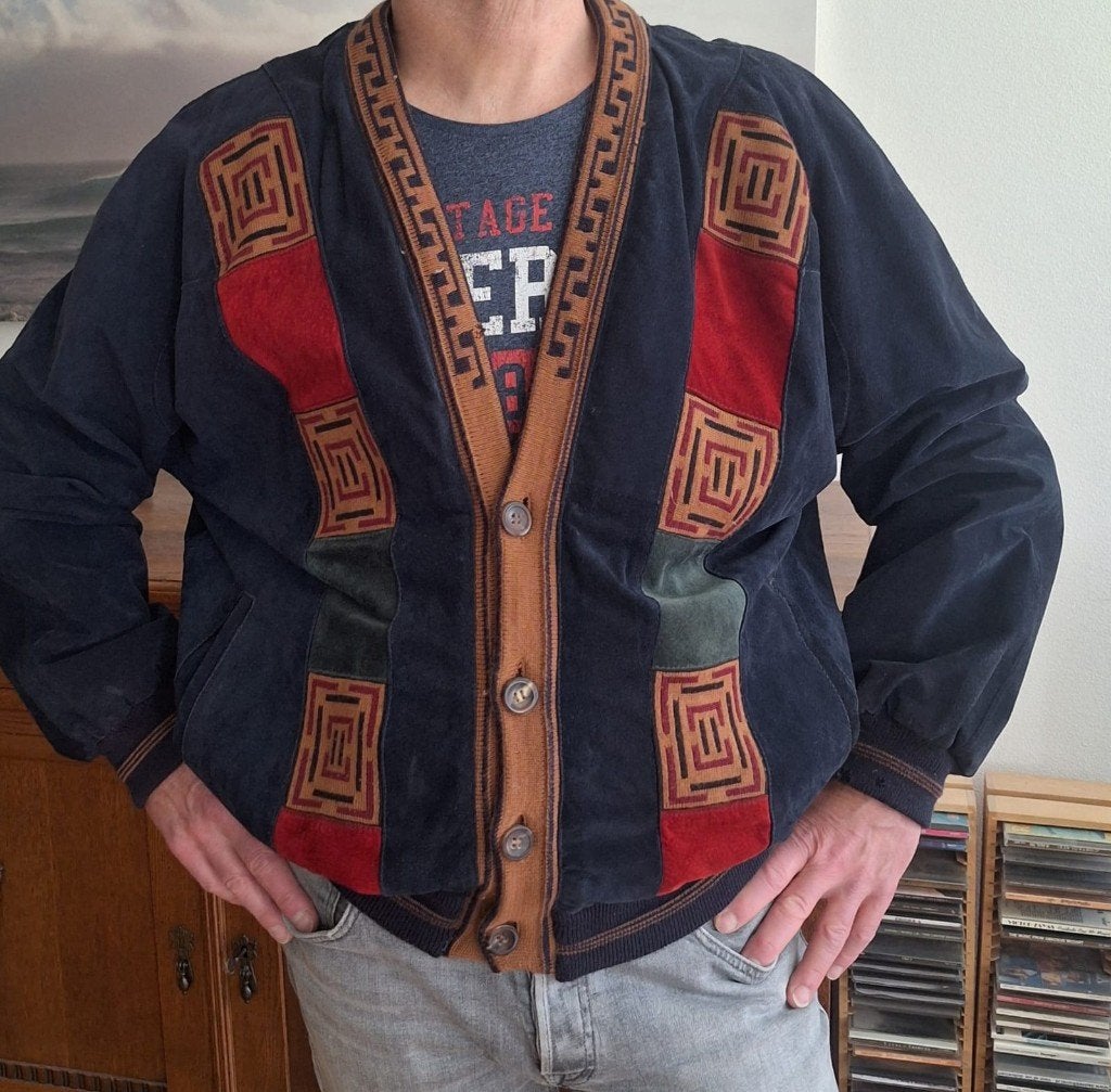 vintage suède leren vest/jasje uit Italië, Kleding | Heren, Maat 52/54 (L), Onbekend, Blauw, Ophalen of Verzenden
