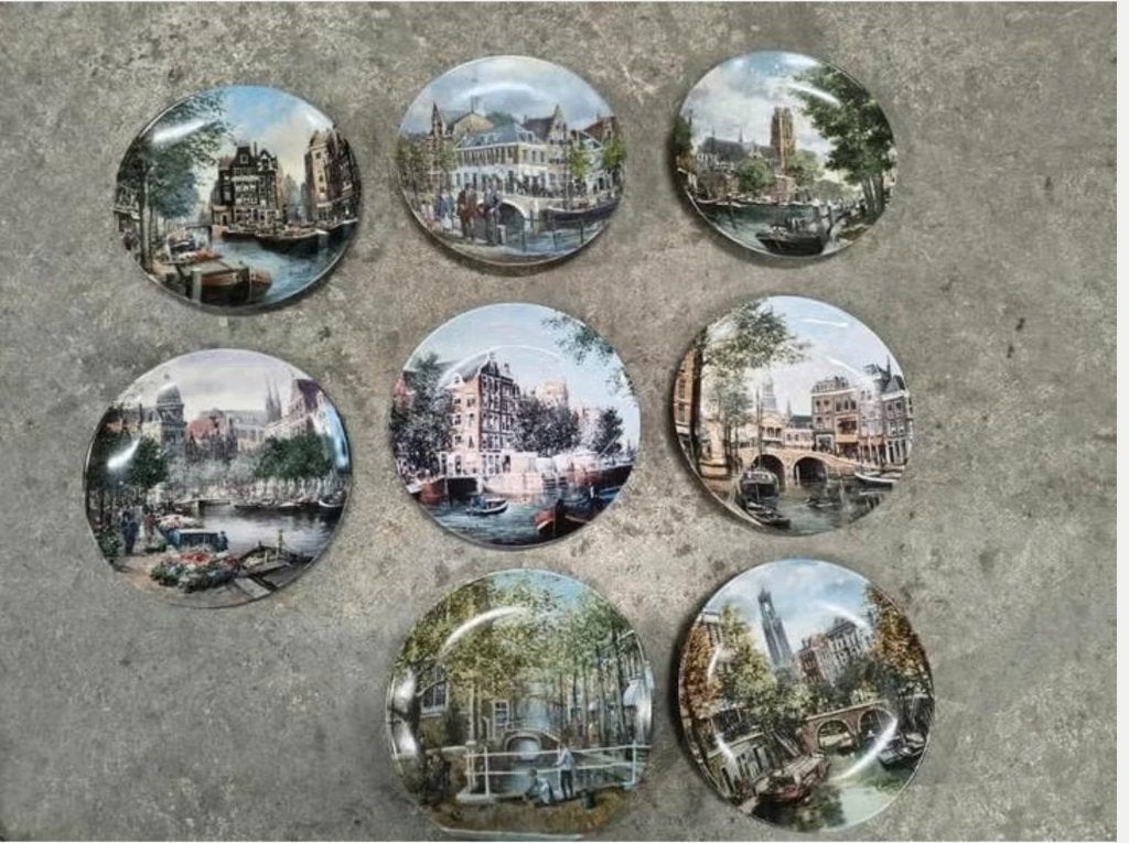 8 x Royal Mosa bord Koos van Loon grachten Leiden, Amsterdam, Ophalen