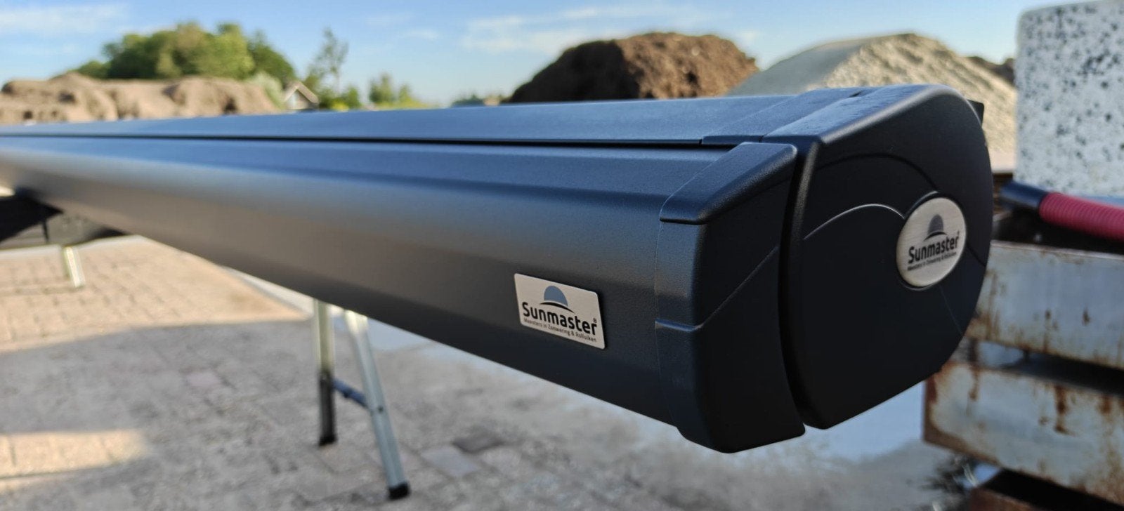 Zgan sunmaster antraciet cassette afmetingen 600cm Somfy, Ophalen, 450 cm of meer, Elektrisch, Zo goed als nieuw