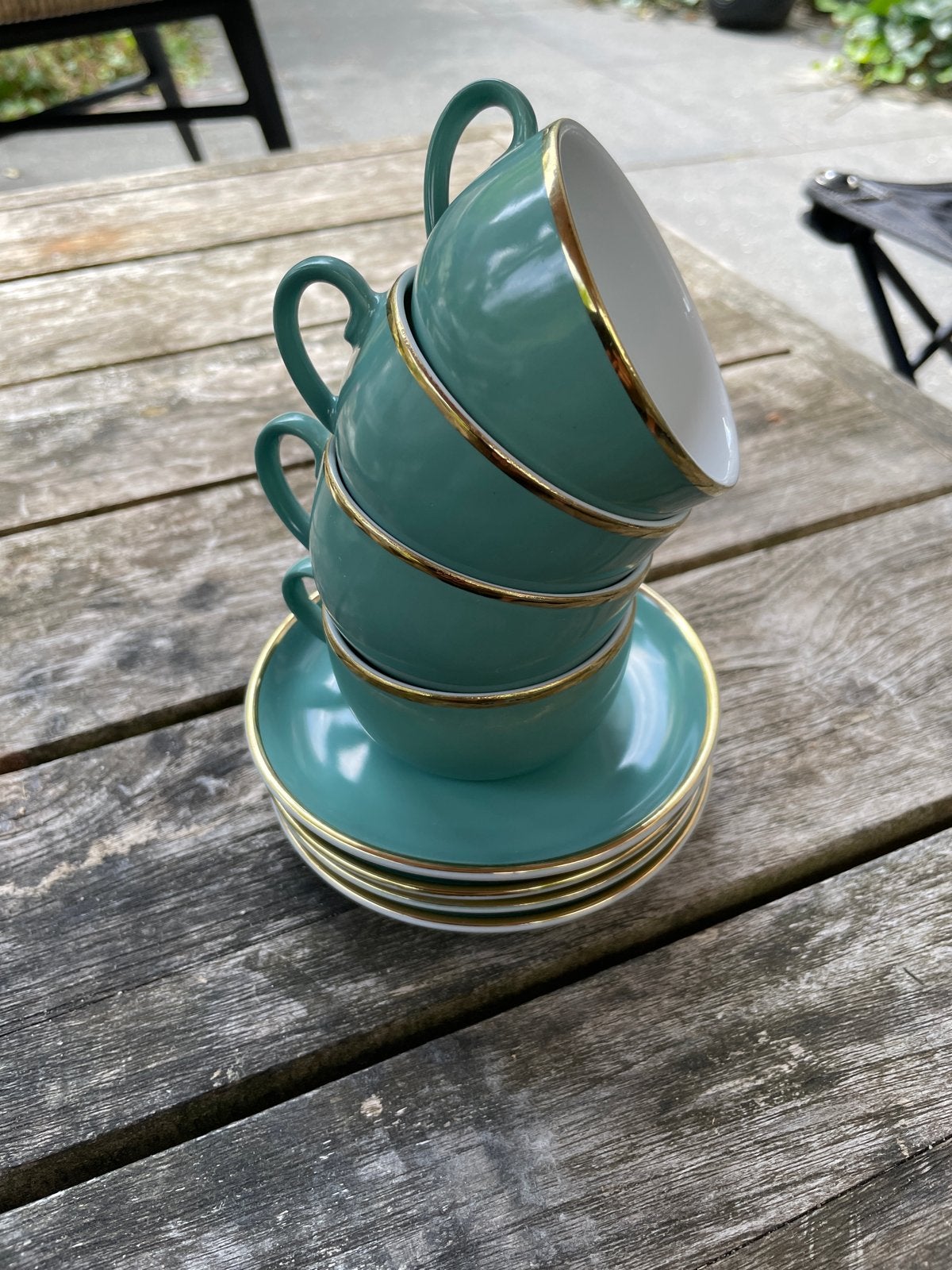 4 Vintage Espresso Kopjes Mitterteich Bavaria - Mintgroen, Ophalen of Verzenden