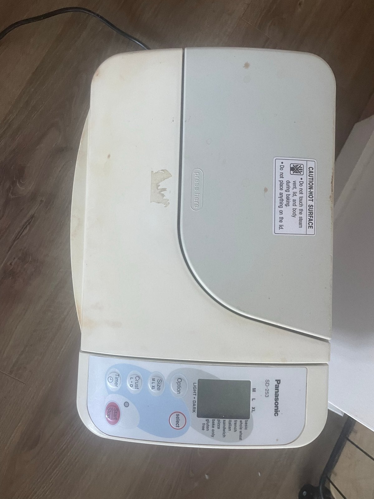 Broodbakmachine Panasonic SD-253 (bakblik beschadigd), 800 tot 1200 gram deeg, Ophalen, Met timer, Gebruikt