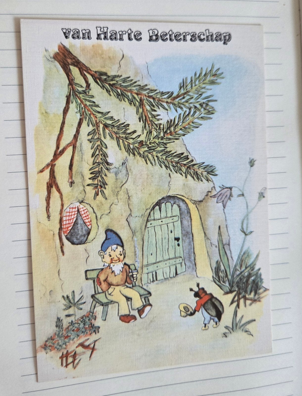 Vintage Beterschapskaart Kabouter en Lieveheersbeestje, Verzamelen, Verzenden, 1960 tot 1980, Ongelopen, Kinderen