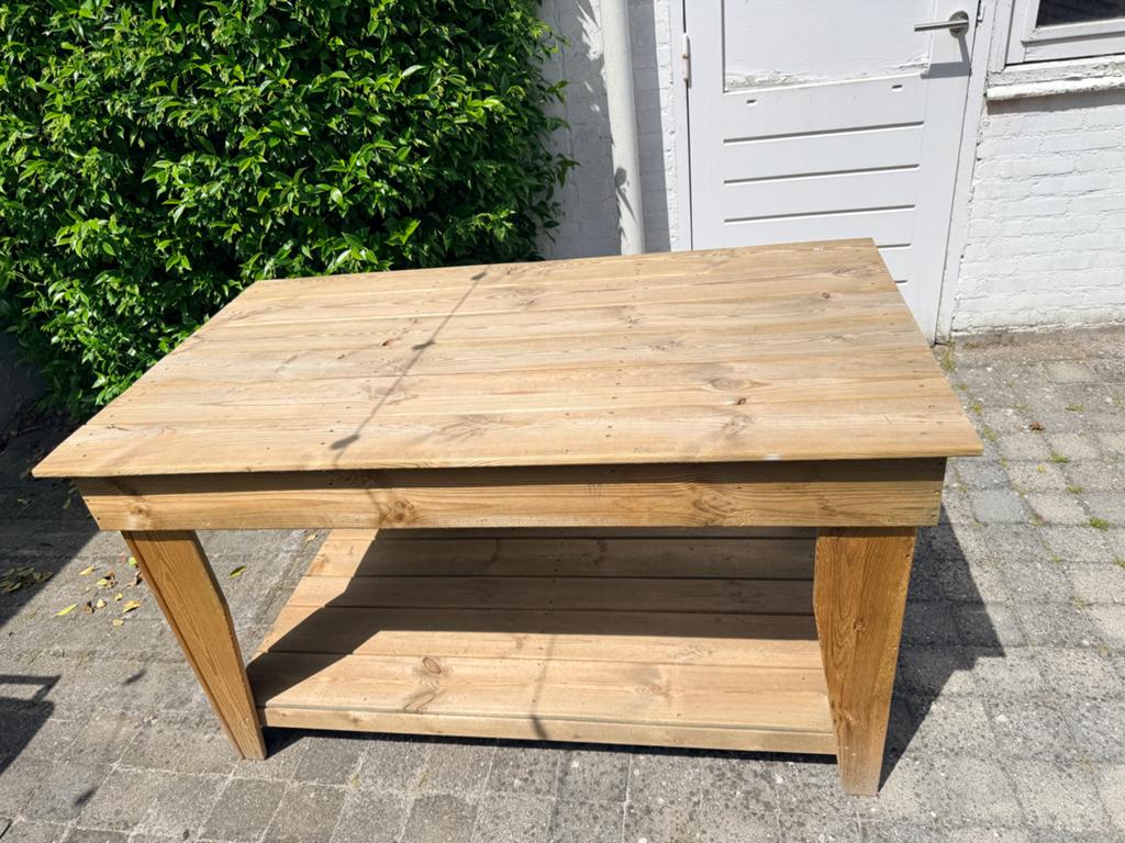 Houten tuintafel met opbergplank, Ophalen, Gebruikt, Rechthoekig, Hout