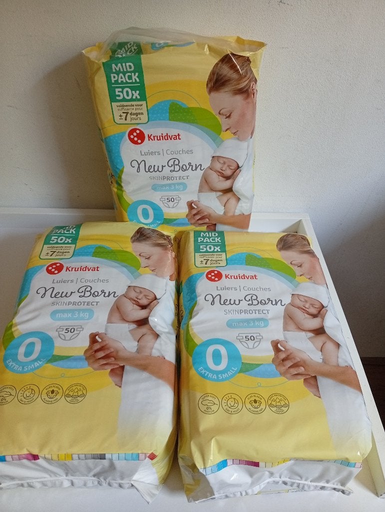 3x Kruidvat NewBorn Extra Small Maat 0 Luiers Midpack, Kinderen en Baby's, Ophalen of Verzenden, Nieuw, Overige typen, Overige merken