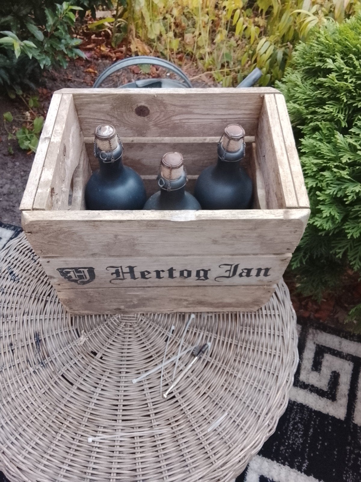 Hertog Jan houten krat met 3 flessen, Ophalen of Verzenden