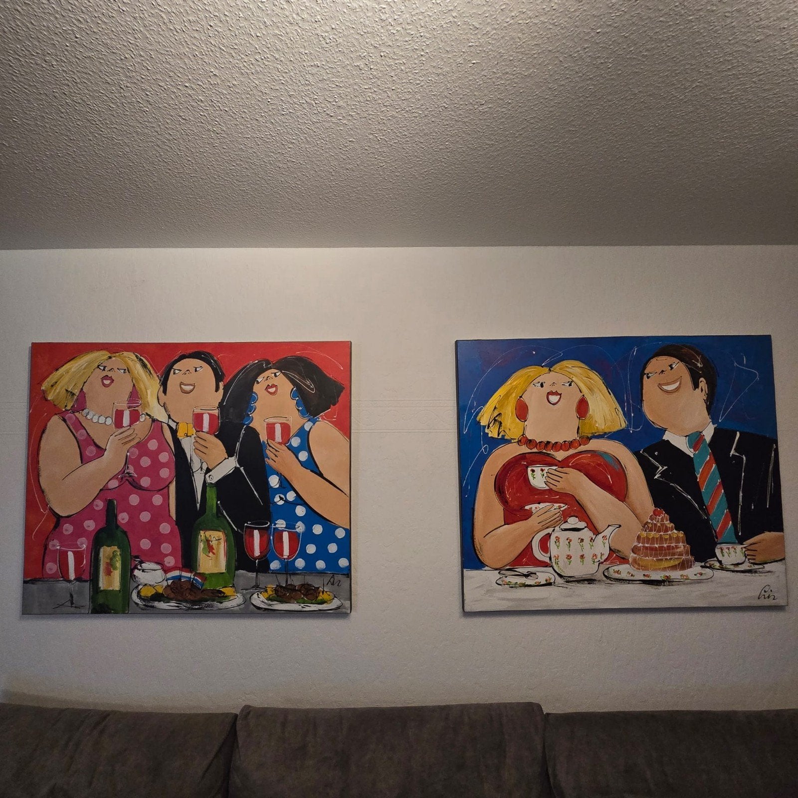 2 vrolijke schilderijen van Liz, 120x100cm (dikke dames), Antiek en Kunst, Ophalen