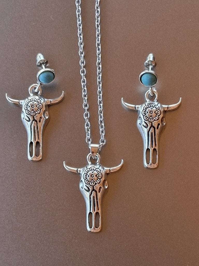 Zilverkleurig Boho Bull Skull setje, Overige materialen, Overige voorstellingen, Verzenden, Nieuw