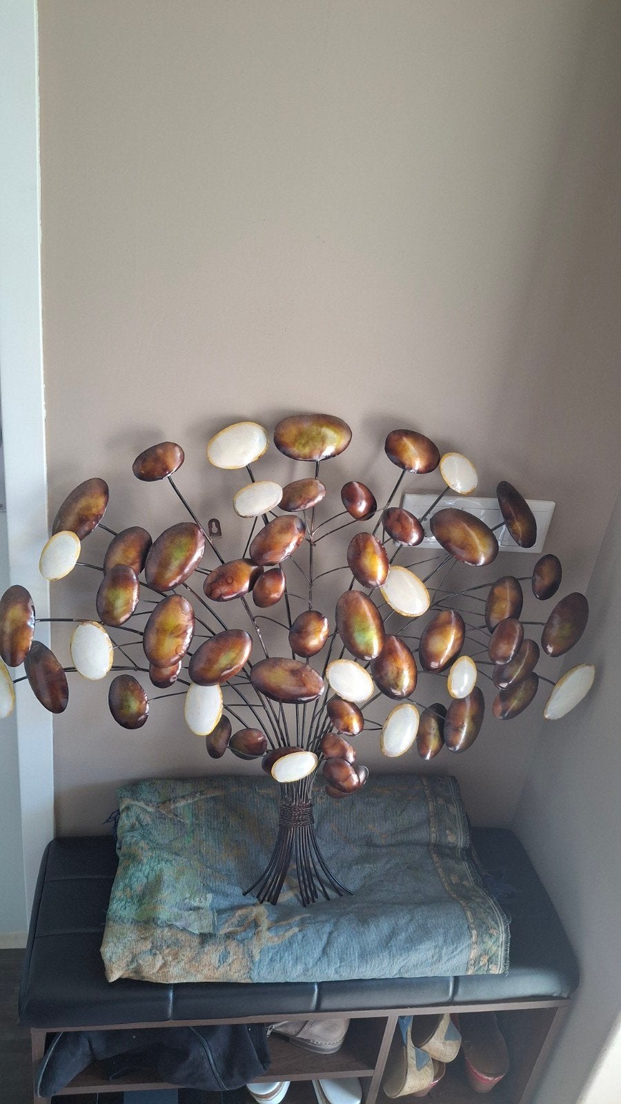 Metalen wanddecoratie boom met bladeren, Ophalen, Meerkleurig, Zo goed als nieuw, Metaal