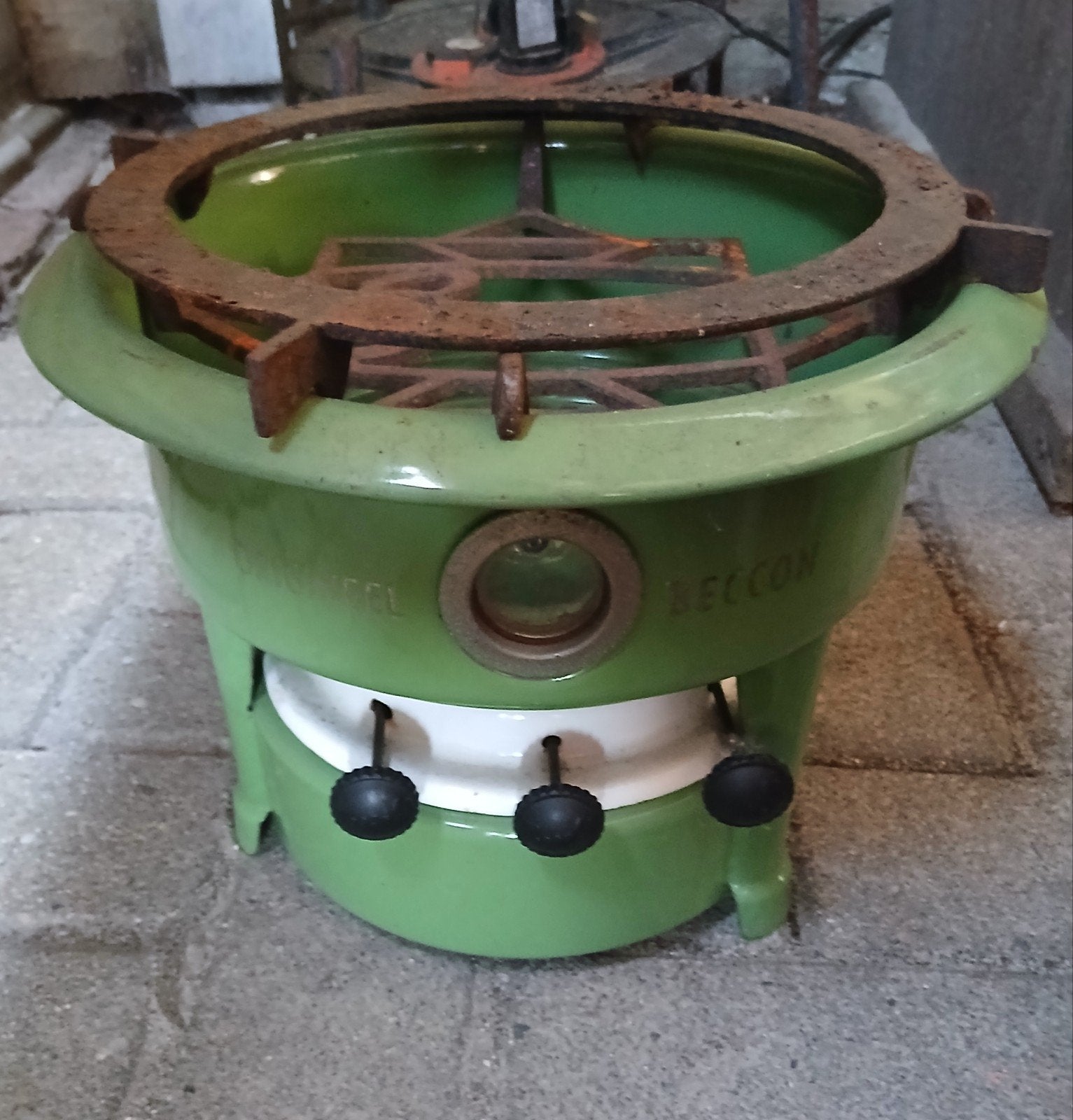 Petroleum kachel emaille groen groot (noodpakket), Antiek en Kunst, Ophalen