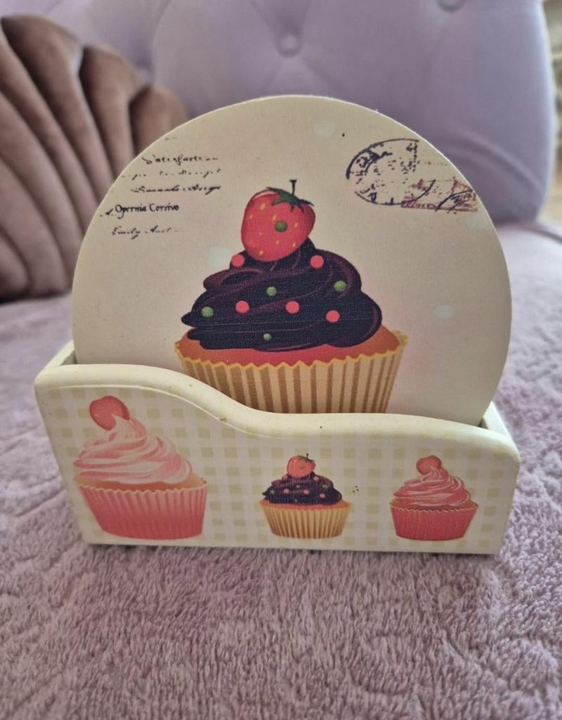 Cupcakes 6x onderzetters met houder, Ophalen of Verzenden, Nieuw