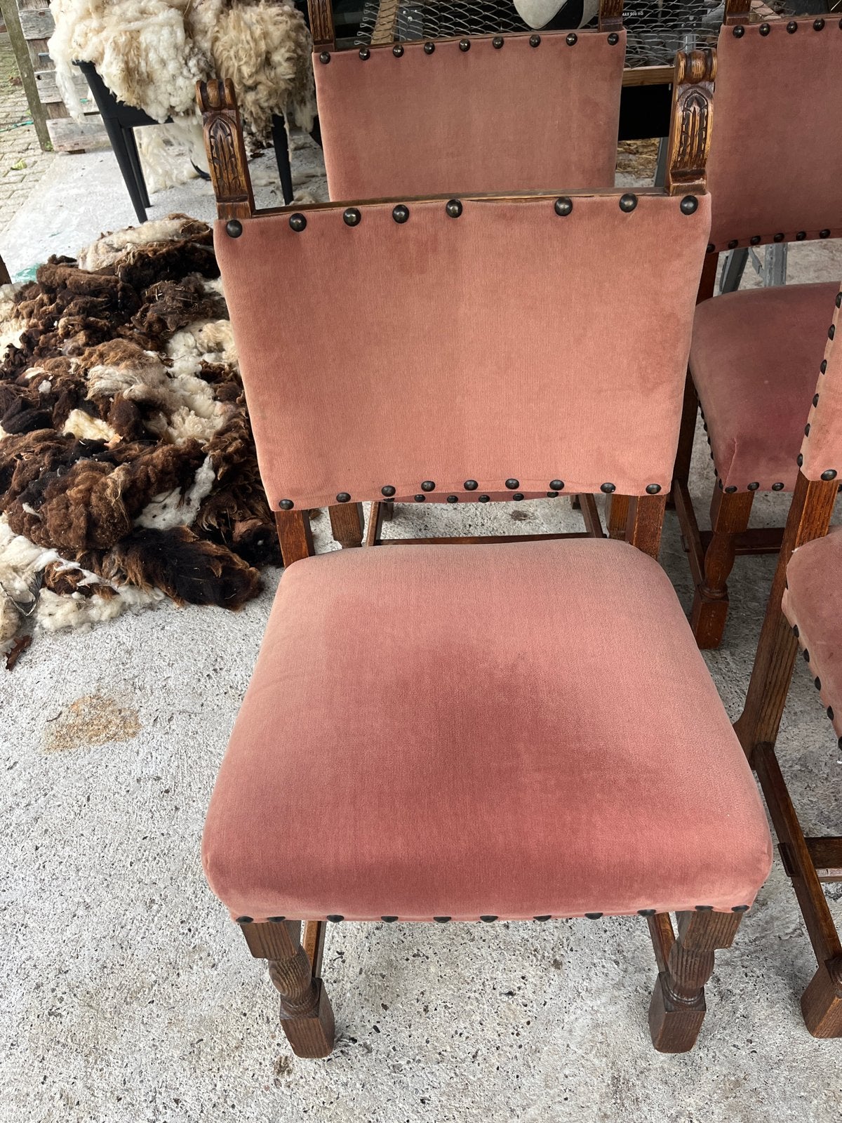 Set van 4 roze stoelen met houten frame, Ophalen, Gebruikt, Overige kleuren, Brocante, Neobarokke stijl