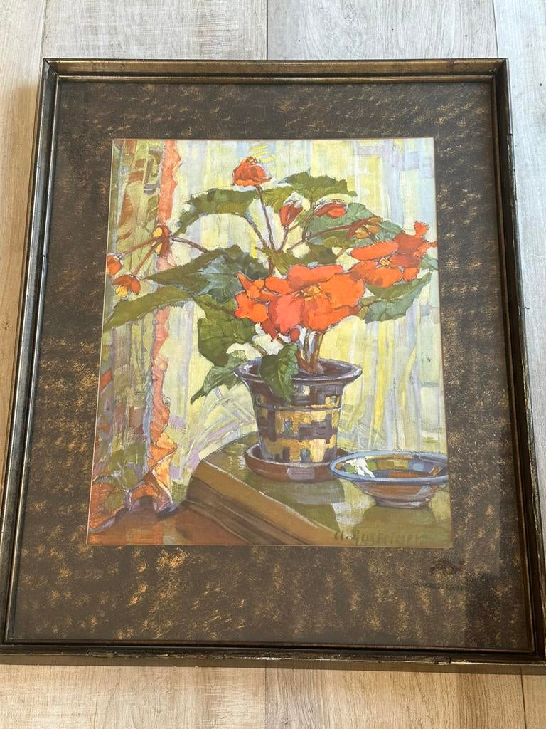 Anna Gasteiger Art Deco stijl lithografie schilderij Begonia, Antiek en Kunst, Kunst | Schilderijen | Klassiek, Ophalen of Verzenden