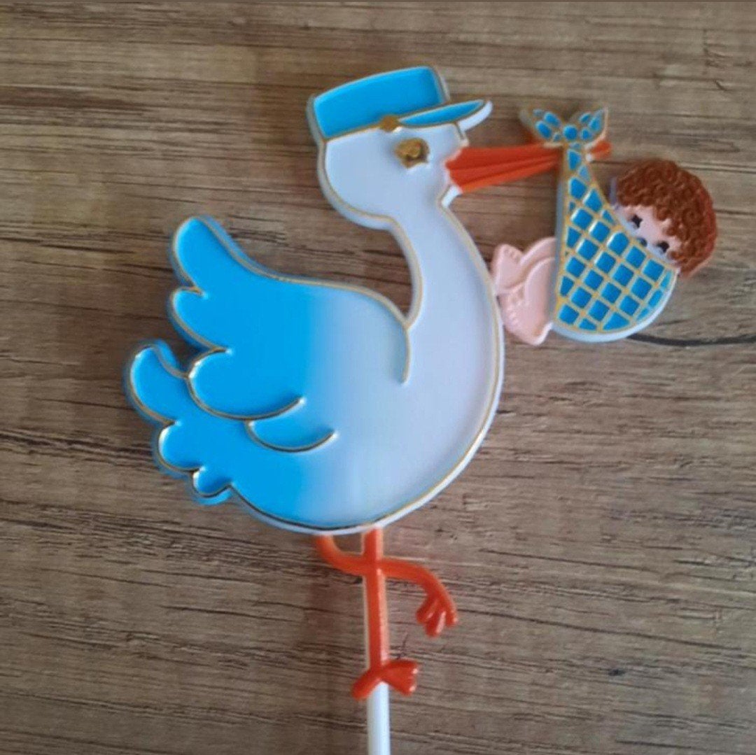 Prikker geboorte Hoera een jongen blauw ooievaar, Ophalen of Verzenden, Nieuw, Taarten of Cupcakes, Versiering