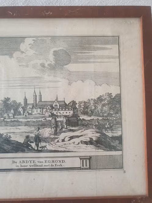 Orig. Gravure abdij Egmond 1736 in lijst J. Schijnvoet, Ophalen