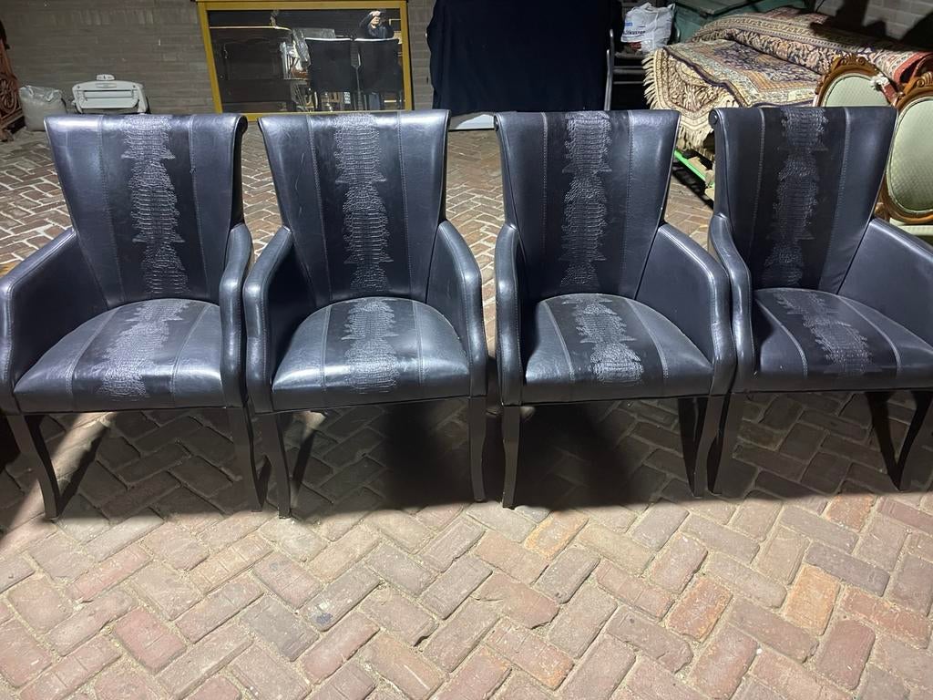 4 leren Fauteuils, Ophalen of Verzenden, Zo goed als nieuw, Bruin, Twee
