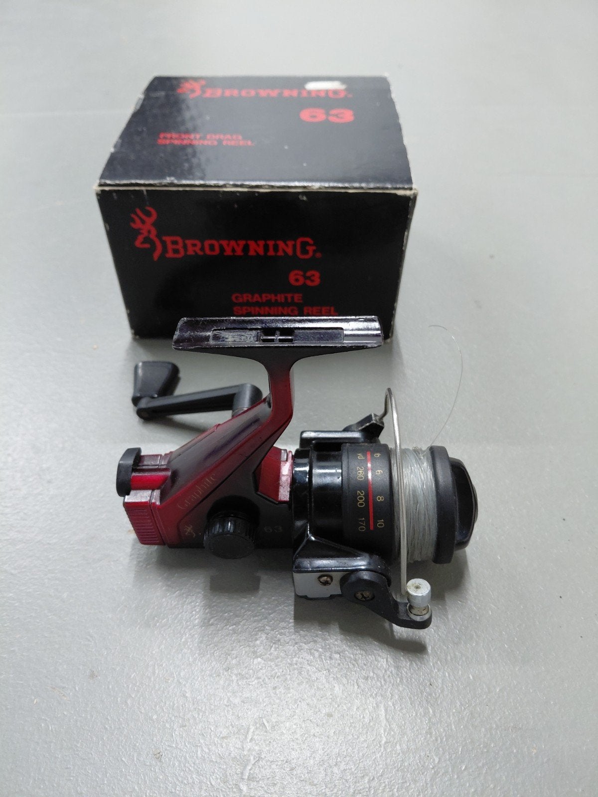 Klassieke Browning 63 spinmolen graphite +nylon + orig.doos, Ophalen of Verzenden, Gebruikt, Molen