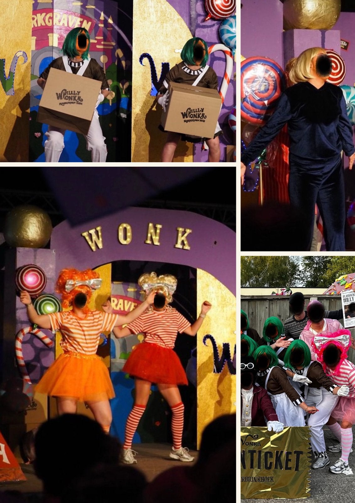 Willy Wonka thema verkleedkleding snoepjes oompa loompa, Ophalen, Zo goed als nieuw, Overige thema's, Kleding