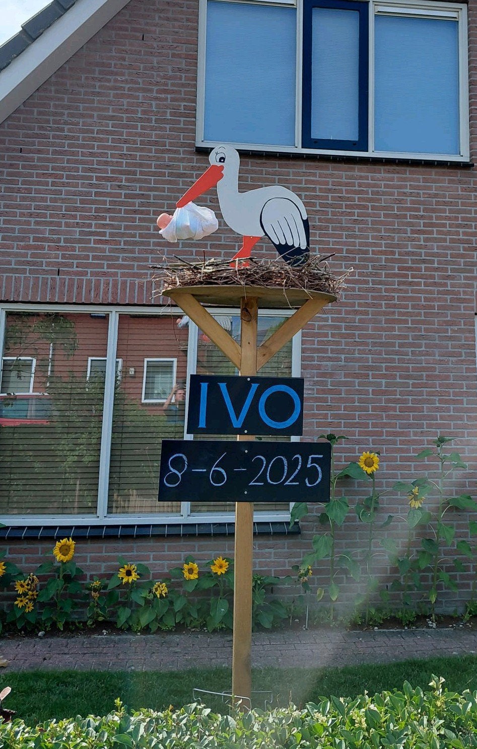 Geboortebord ooievaar op nest