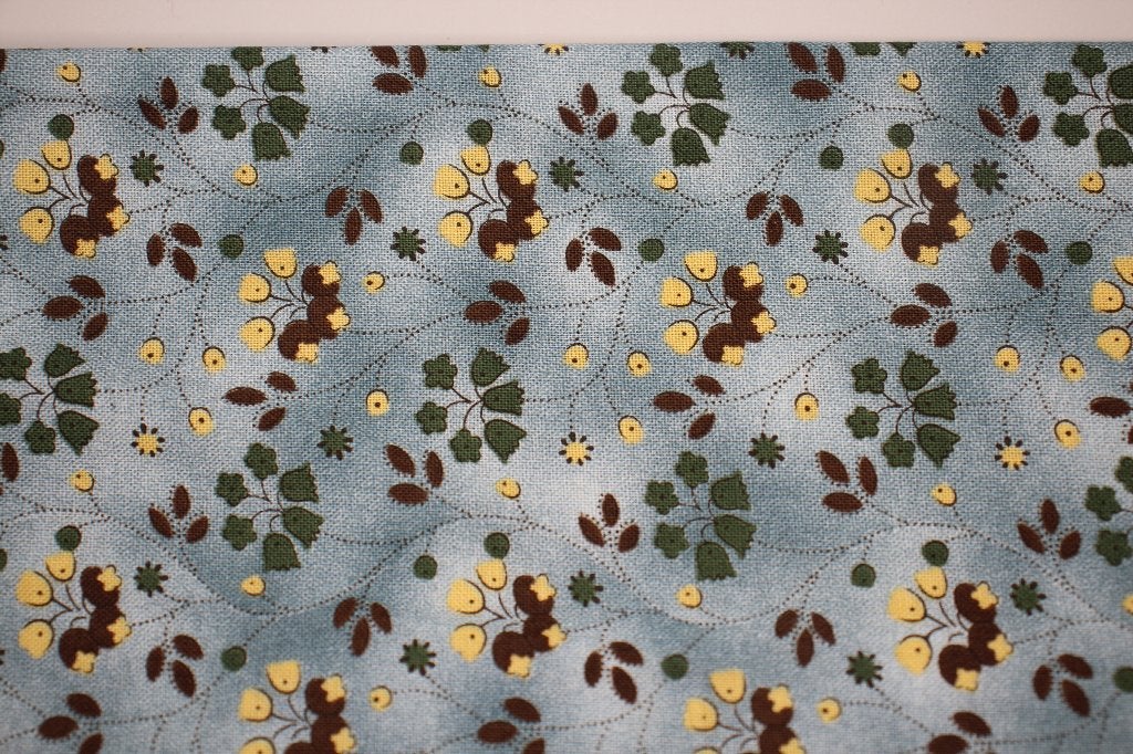 Coupon 100% katoen stof - blauw met geel bloemen #4626, Blauw, Nieuw, Ophalen of Verzenden, 30 tot 120 cm