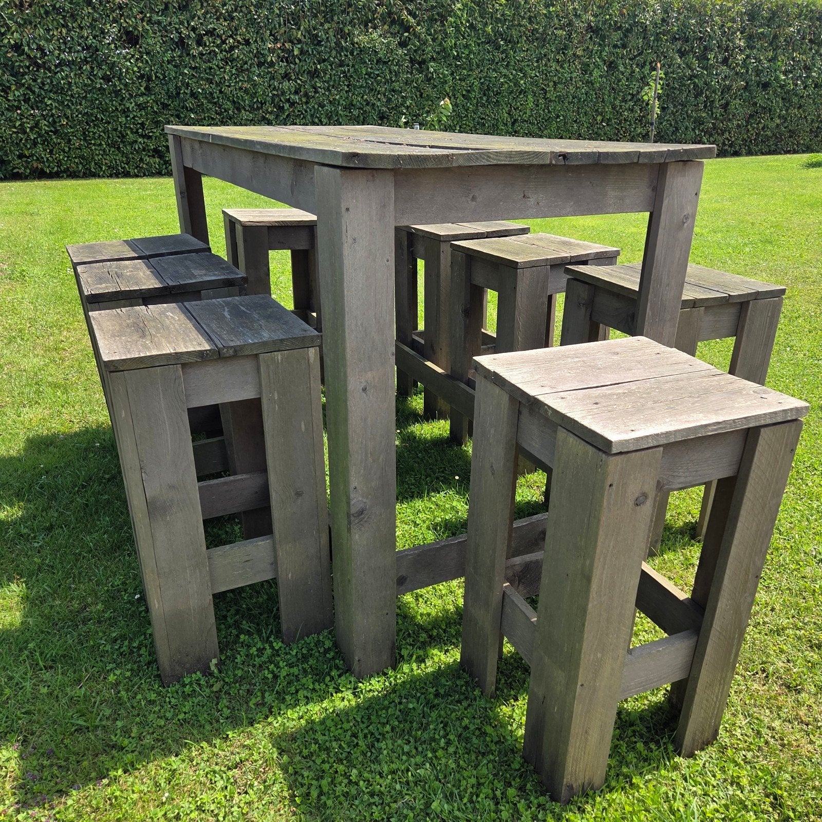 Houten Bartafel Statafel  8 Krukken tuinset balkonset, Ophalen, Gebruikt, 8 zitplaatsen, Tuinset