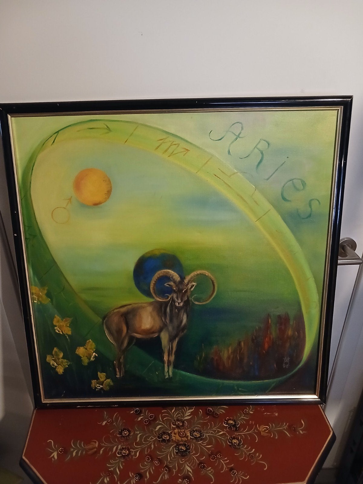 Schilderij 'Aries' - 68x68 cm, Antiek en Kunst, Doek, Surrealisme, Ophalen of Verzenden, Olieverf