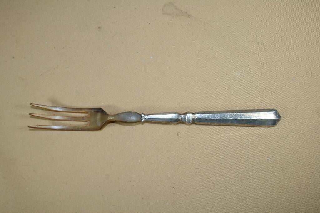 Slavork met zilveren greep en hertshoorn vork, Antiek en Kunst, Ophalen of Verzenden, Zilver