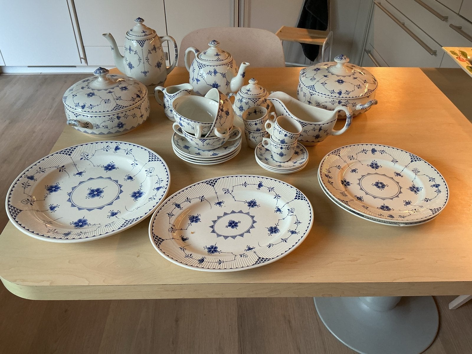 Prachtig Deens porseleinen servies, blauw-wit, Antiek en Kunst, Ophalen
