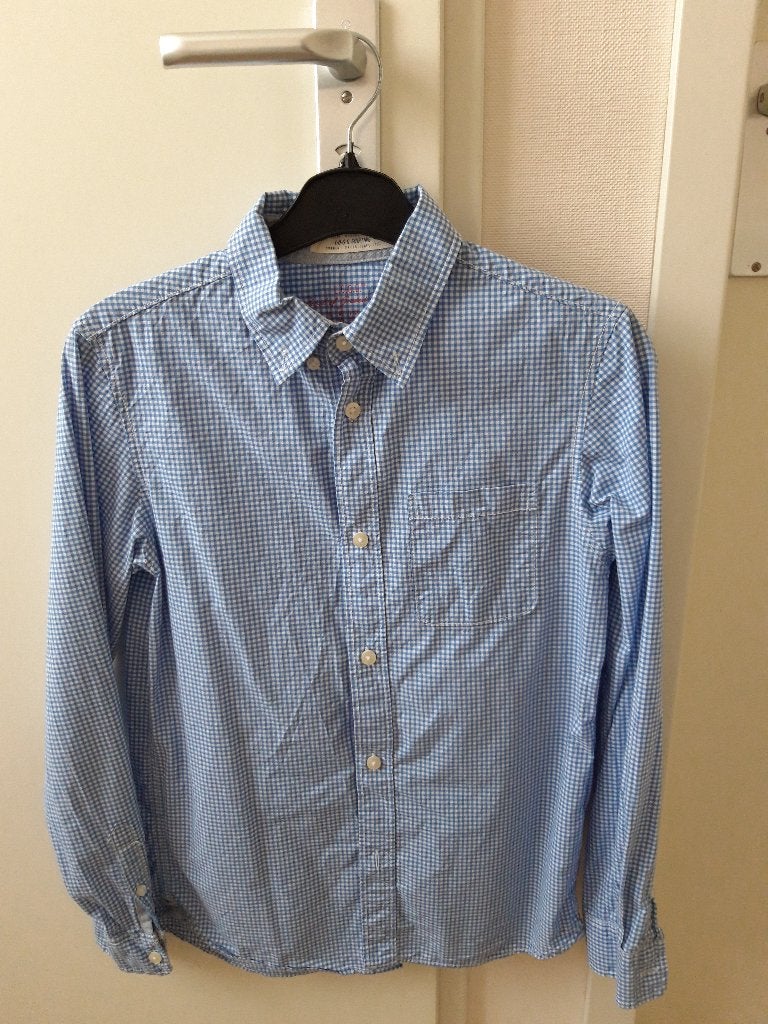 Overhemd blauw witte ruitjes maat 152, Ophalen of Verzenden, Zo goed als nieuw, Jongen, Overhemd of Blouse