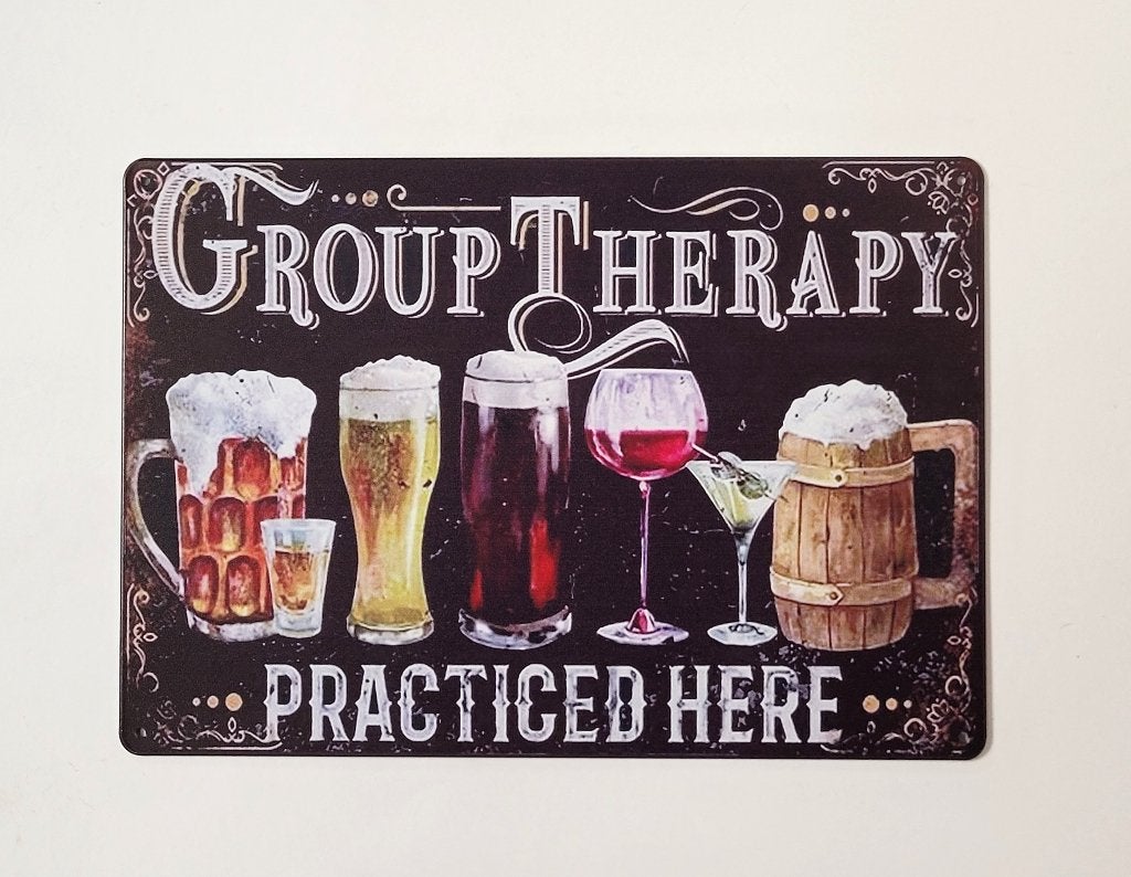Group Therapy bier wijn reclamebord van metaal wandbord deco, Info@deconoord.nl, Deco Noord, Nieuw, Ophalen of Verzenden