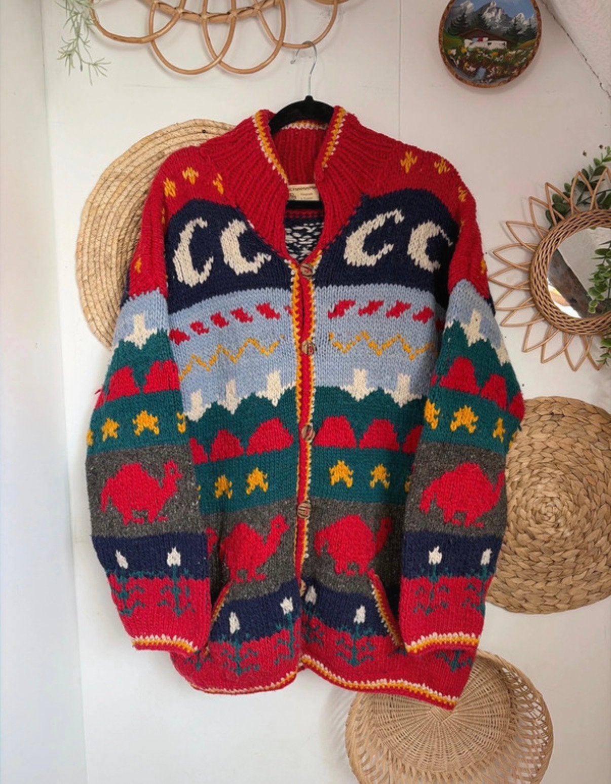 Vintage handgebreide wollen vest van Pachamama, Kleding | Dames, Ophalen of Verzenden, Zo goed als nieuw, Maat 46/48 (XL) of groter