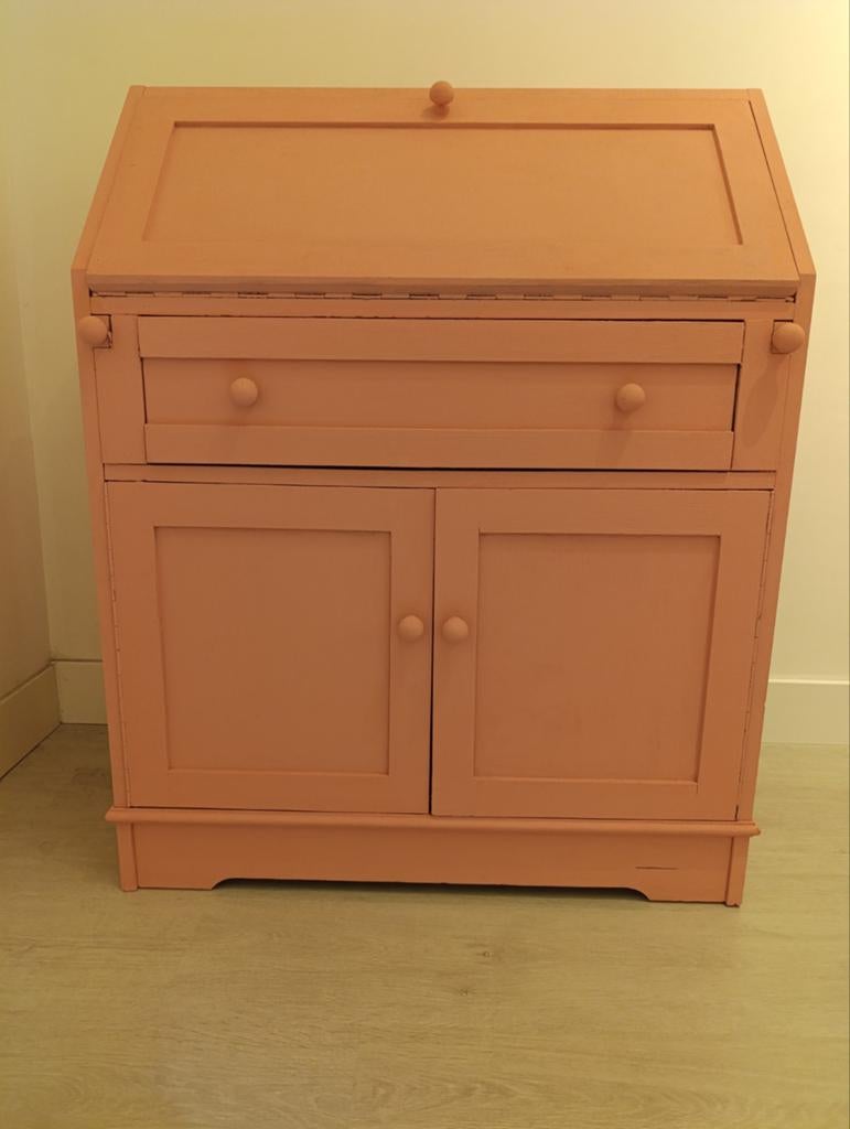 Oudroze Secretaire met Schrijftafel, Lade en Kastjes, Ophalen