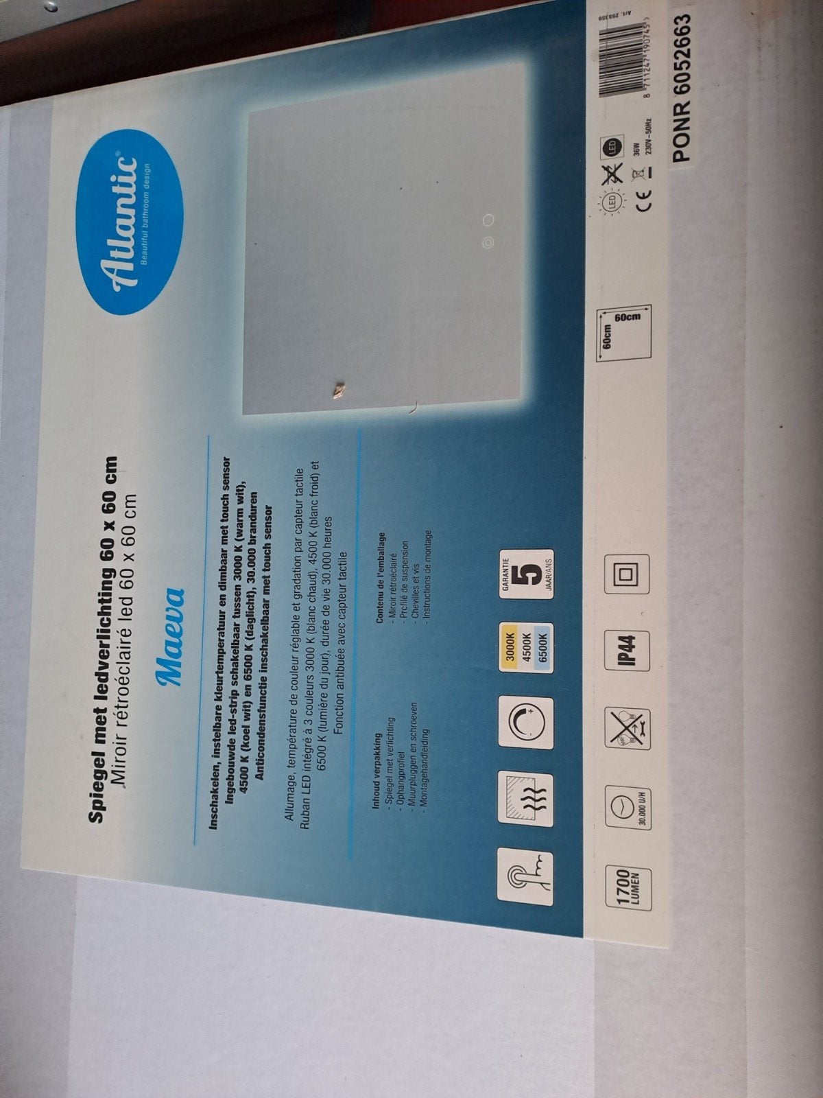 1 Nieuwe Badkamerspiegel met LED, Licht en Verwarming, Ophalen, Vierkant, Nieuw, Minder dan 100 cm