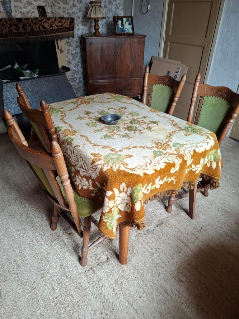 Vintage eettafel met 4 stoelen - Groen en Hout, Ophalen