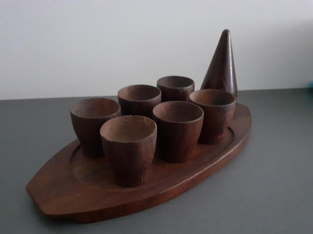 Vintage jaren 60 houten eierdopjes strooier, Antiek en Kunst, Ophalen of Verzenden