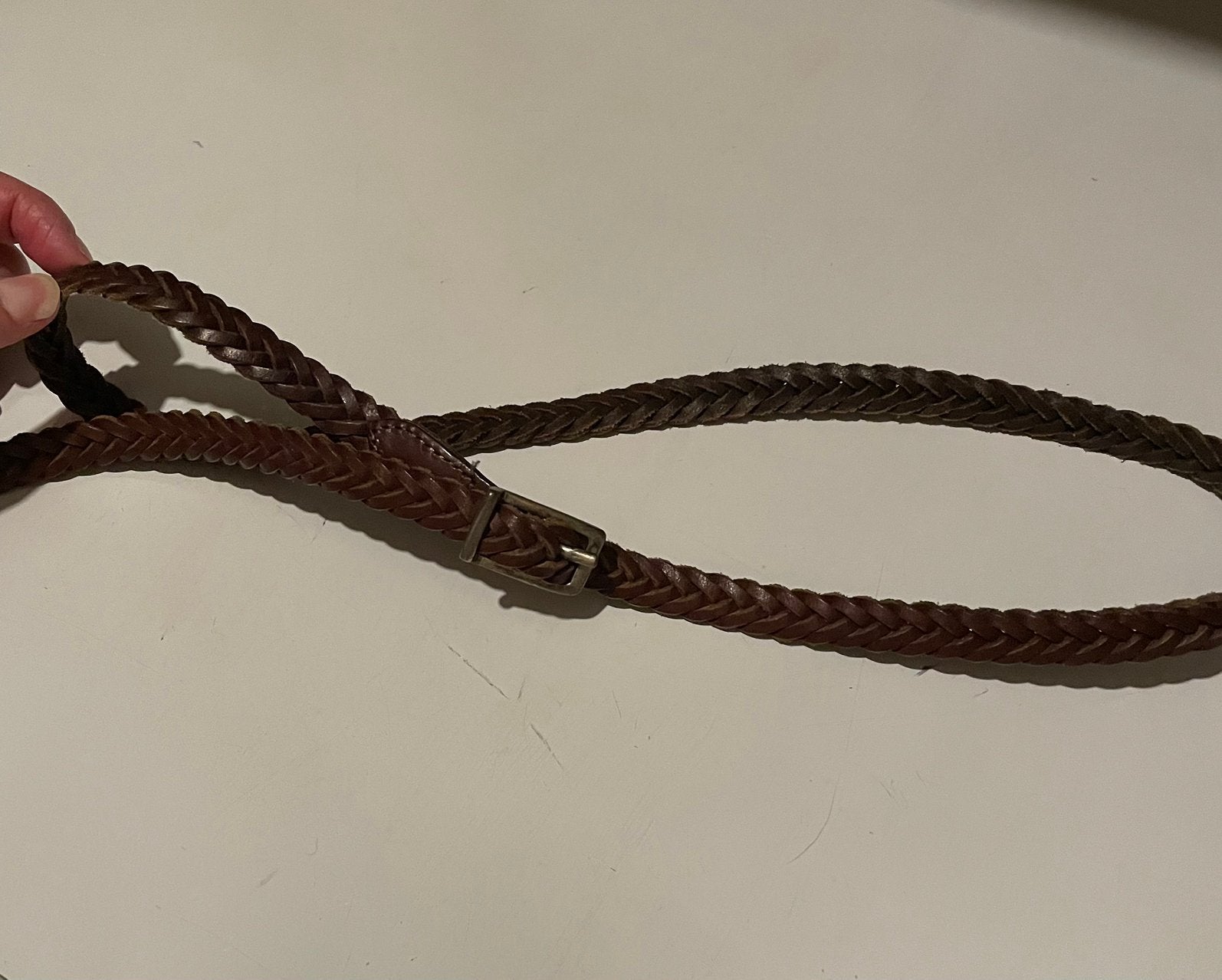Riem ceintuur bruin leer gevlochten 95 cm, Ophalen of Verzenden, Zo goed als nieuw, Bruin, 90 tot 100 cm