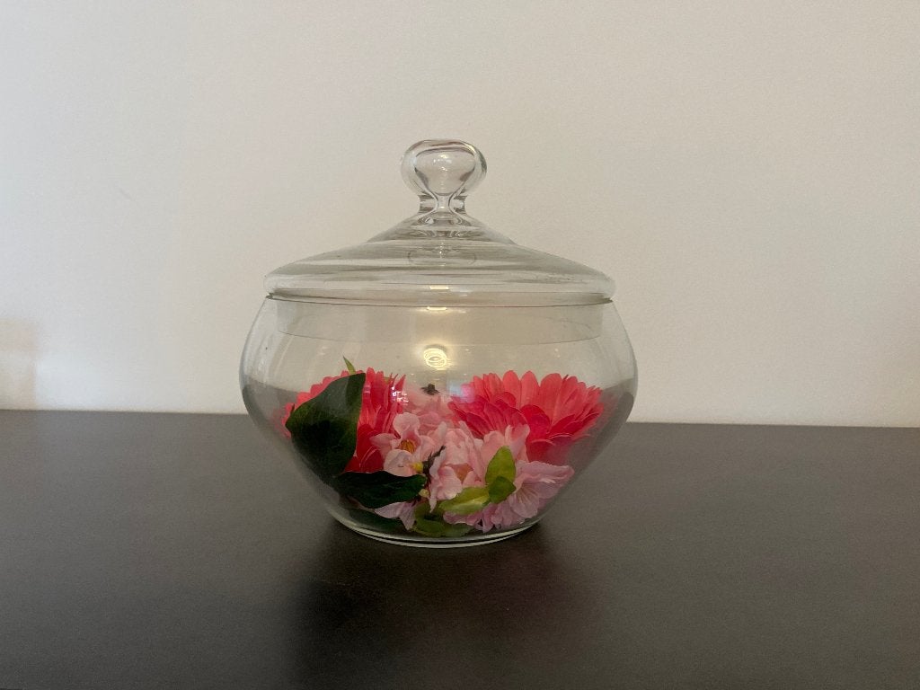 Glazen pot/vaas, Ophalen, Transparant, 19 cm, Met deksel