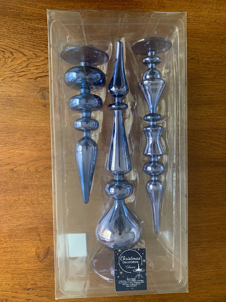 3 "Kerst" Glas Decoraties Kleur: Blauw Nieuw in Verpakking, Diversen, Kerst, Ophalen of Verzenden, Nieuw