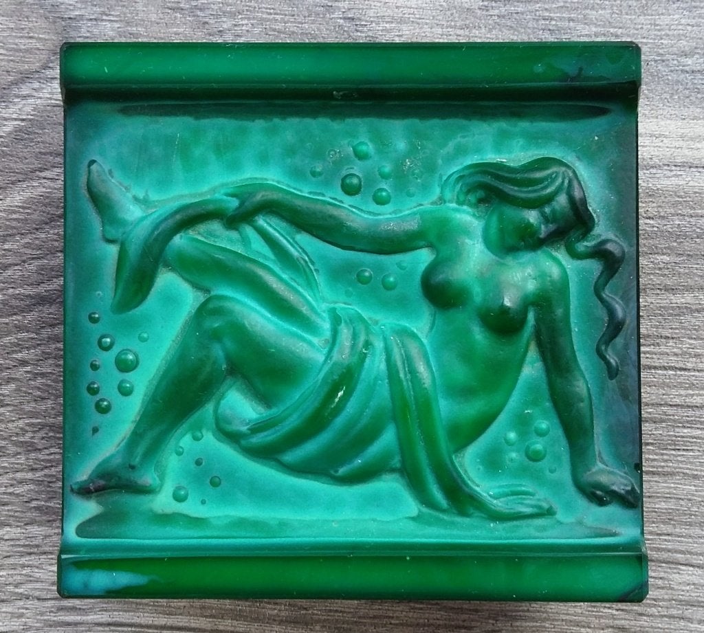 Omstreeks 1930 Art Deco Jugendstil Dekseldoos Malachiet Glas