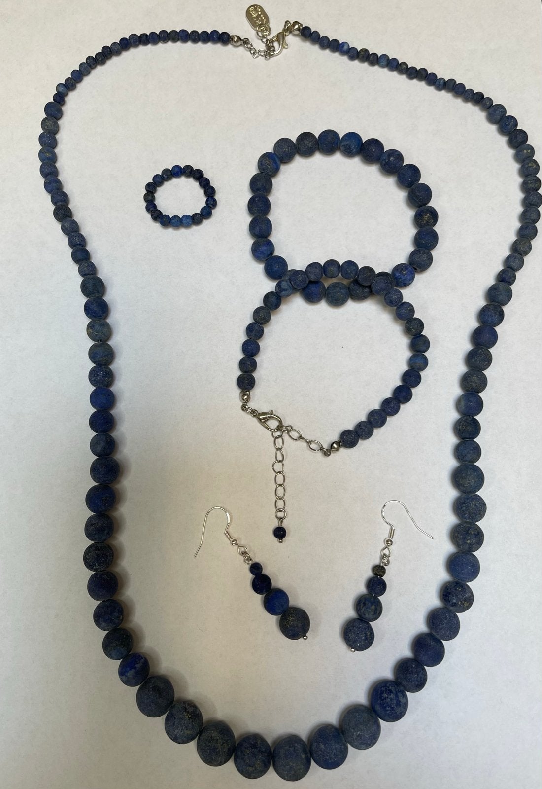 Matte Lapis Lazuli Sieradenset: Ketting, Armbanden, Ring, Oo, Blauw, Nieuw, Ophalen of Verzenden, Steen of Mineraal