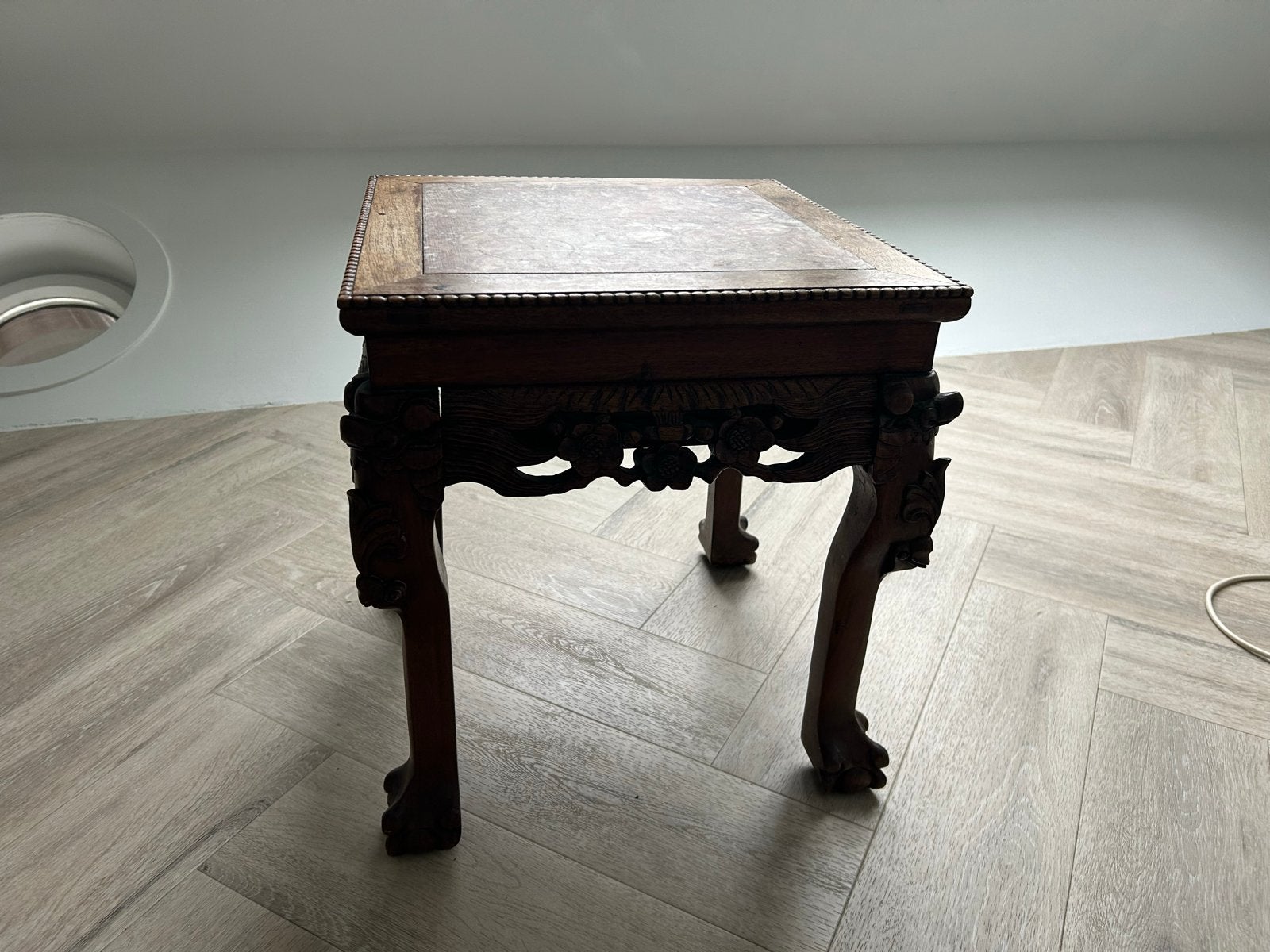 Antieke Chinese bijzettafel met marmeren blad, Ophalen of Verzenden