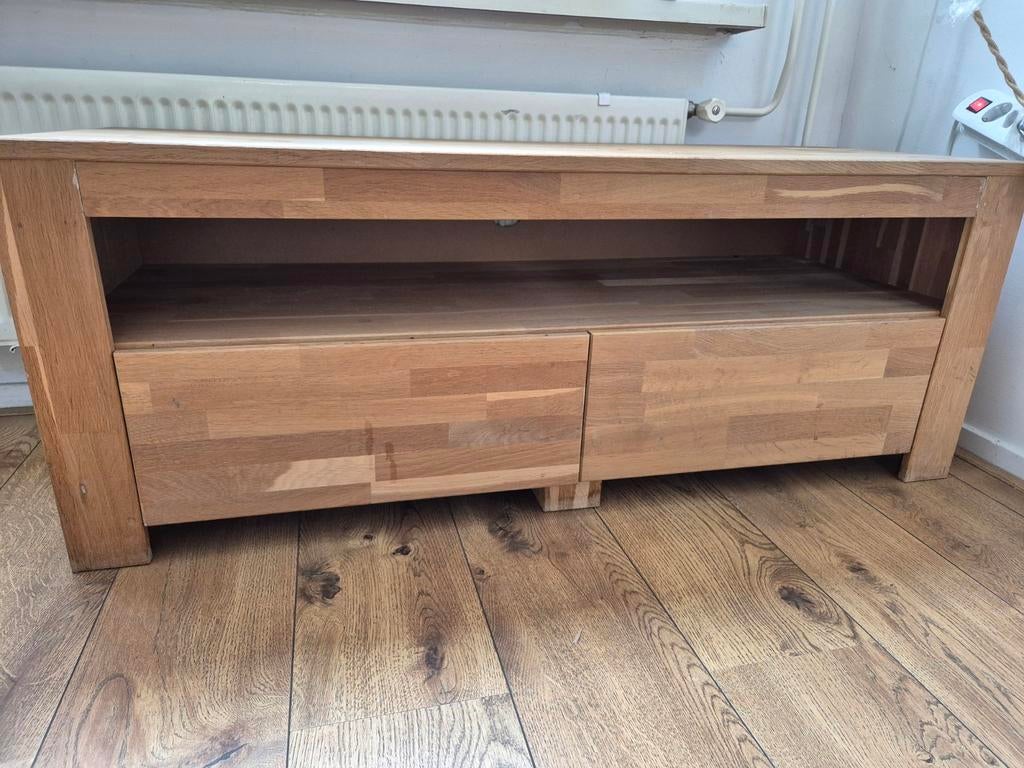 Teak houten tv meubel Woood, Ophalen, Gebruikt, 100 tot 150 cm, Teakhout