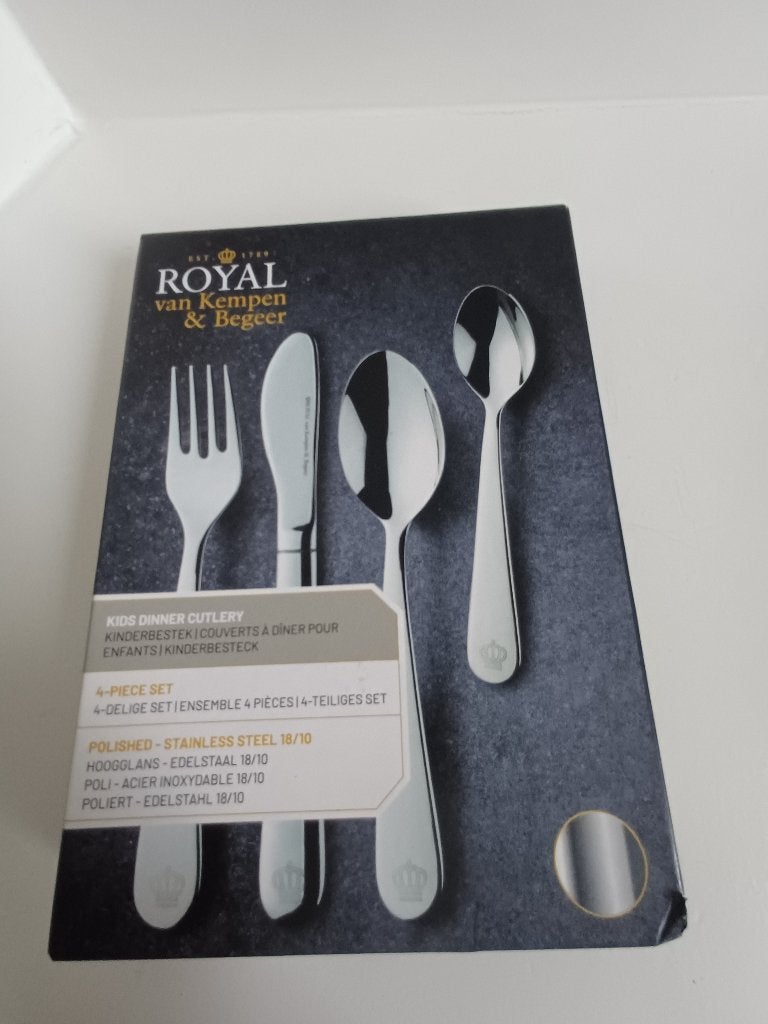 ROYAL VAN KEMPEN & BEGEER KINDERBESTEK 4 DELIG NIEUW, Huis en Inrichting, Keuken | Bestek, Nieuw, Ophalen of Verzenden, Rvs of Chroom