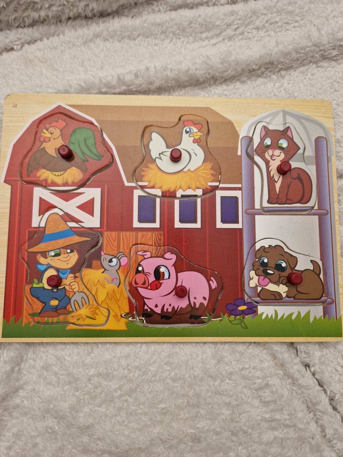 Houten nopjes puzzel boerderij dieren, Ophalen, 2 tot 4 jaar, Gebruikt, Van hout