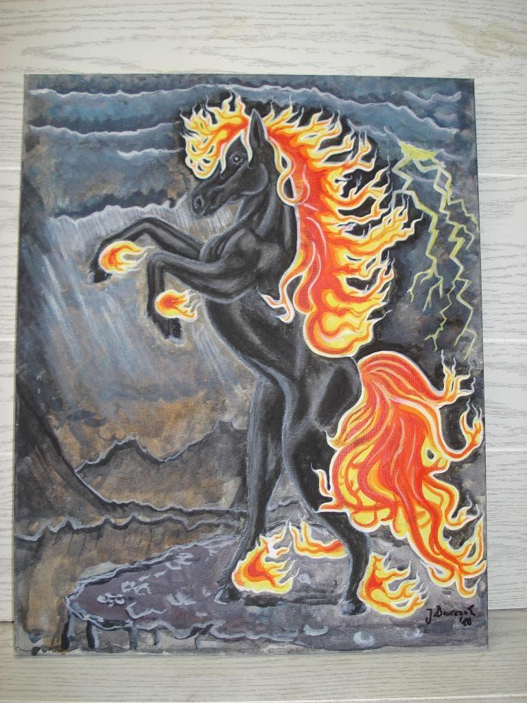 schilderij Vuurpaard   50 x  40  cm, Ophalen of Verzenden