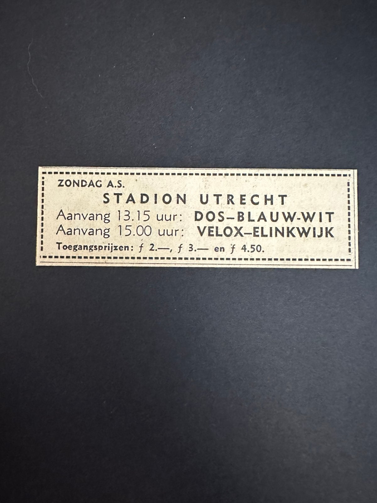 Voetbal reklame DOS Blauw Wit Velox Elinkwijk april 1963, Ophalen of Verzenden, 1960 tot 1980, Knipsel(s)